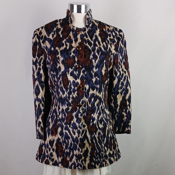 Louis Feraud Multicolor Animal Print Hi Neck Jacket - Picture 1 of 9